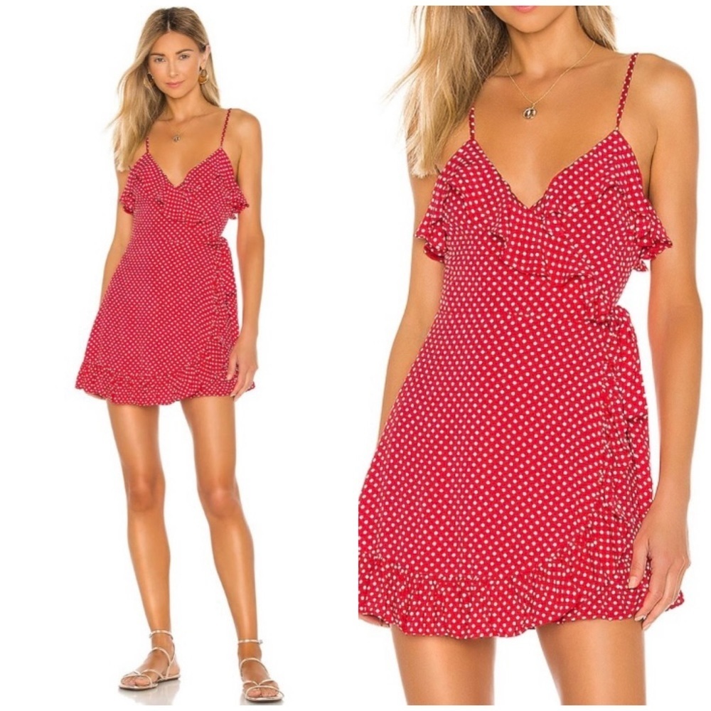 Privacy Please Giana Mini Wrap Dress in Red And White Polka Dot